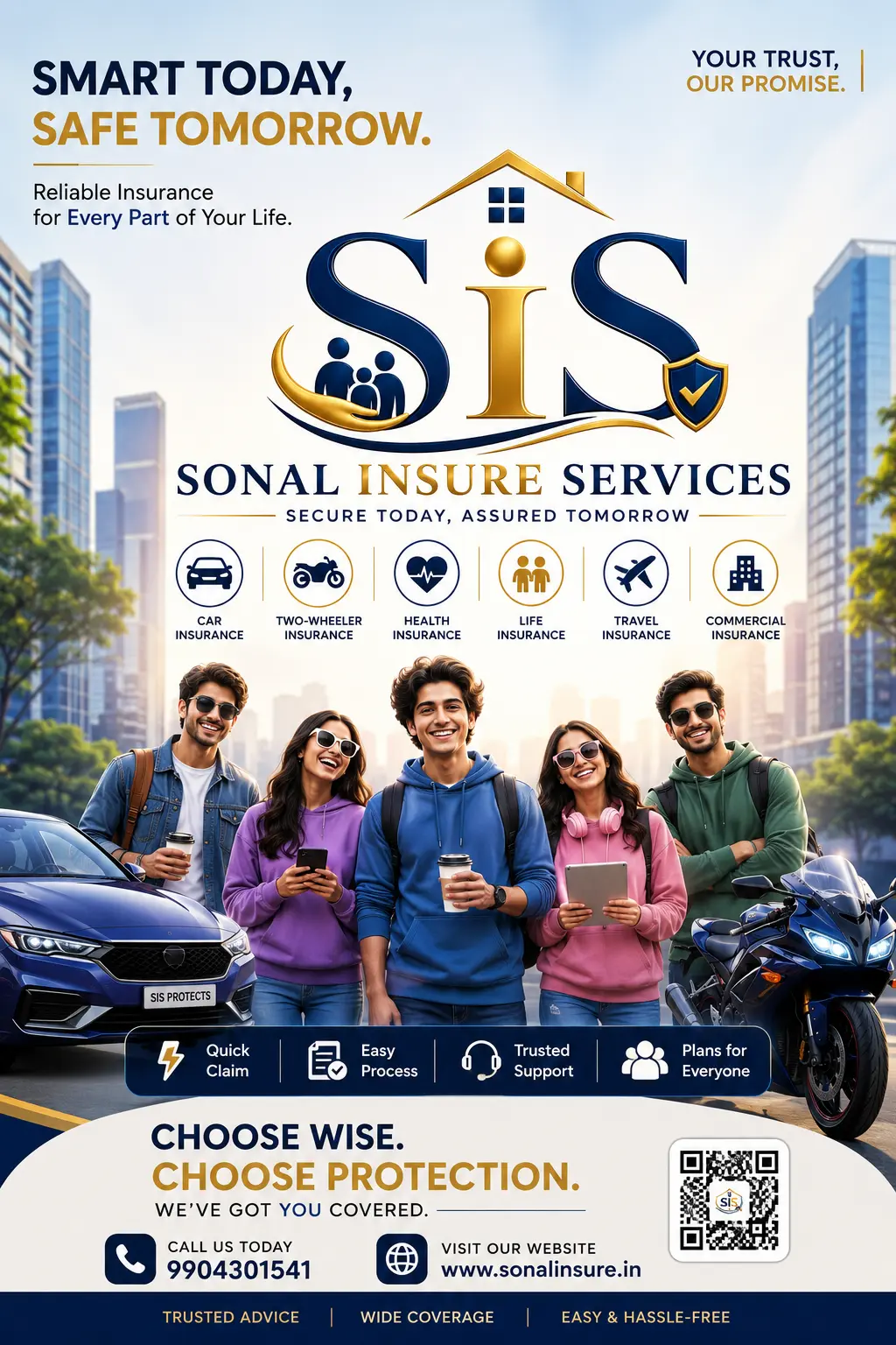 Gen Z insurance protection for car, two-wheeler, health, life, travel and commercial vehicle from Sonal Insure Services